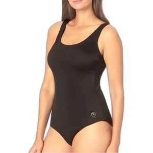 Hurley Women's UPF 50+  One Piece Black Ribbed Swimsuit |Size Medium